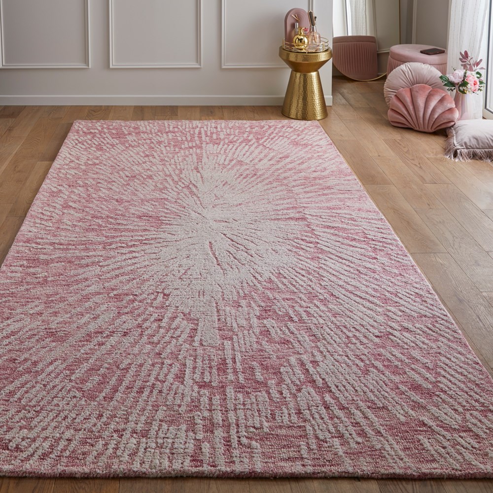 Hampton Burst Contemporary Abstract Wool Rug in Pink Ivory